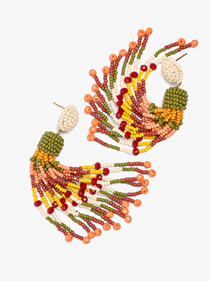 Boncuk Detaylı Uzun Küpe