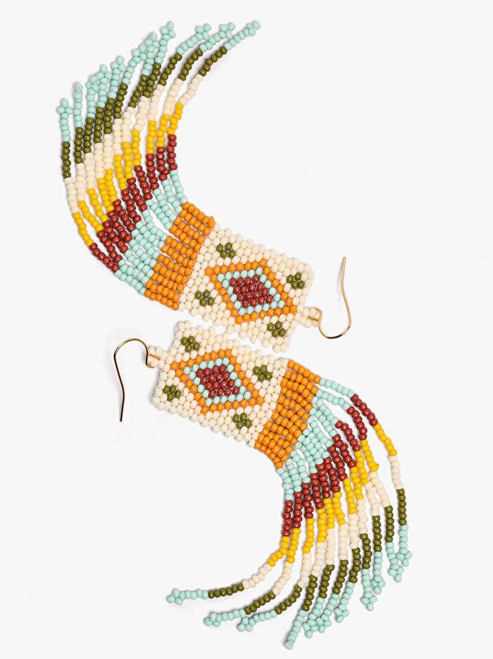 Boncuk Detaylı Uzun Küpe