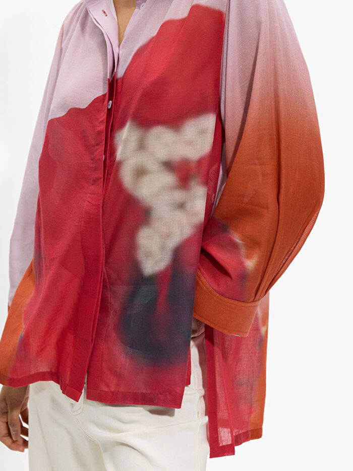 %100 Pamuk Çiçek Desenli Gömlek