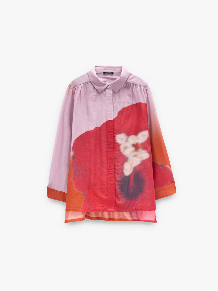 %100 Pamuk Çiçek Desenli Gömlek