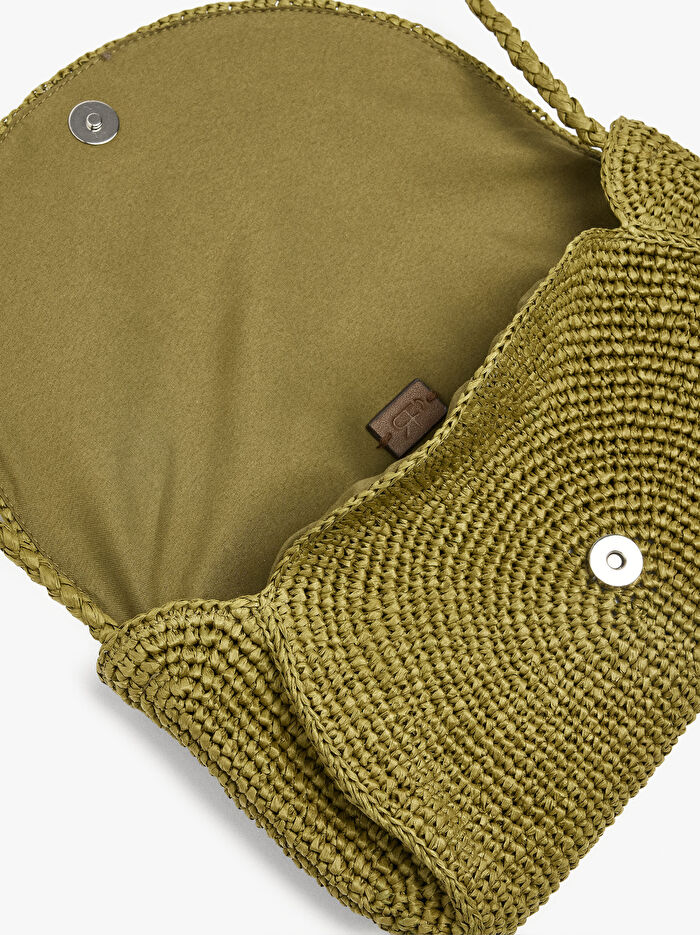 Hasır Efektli Kapaklı Çapraz Çanta