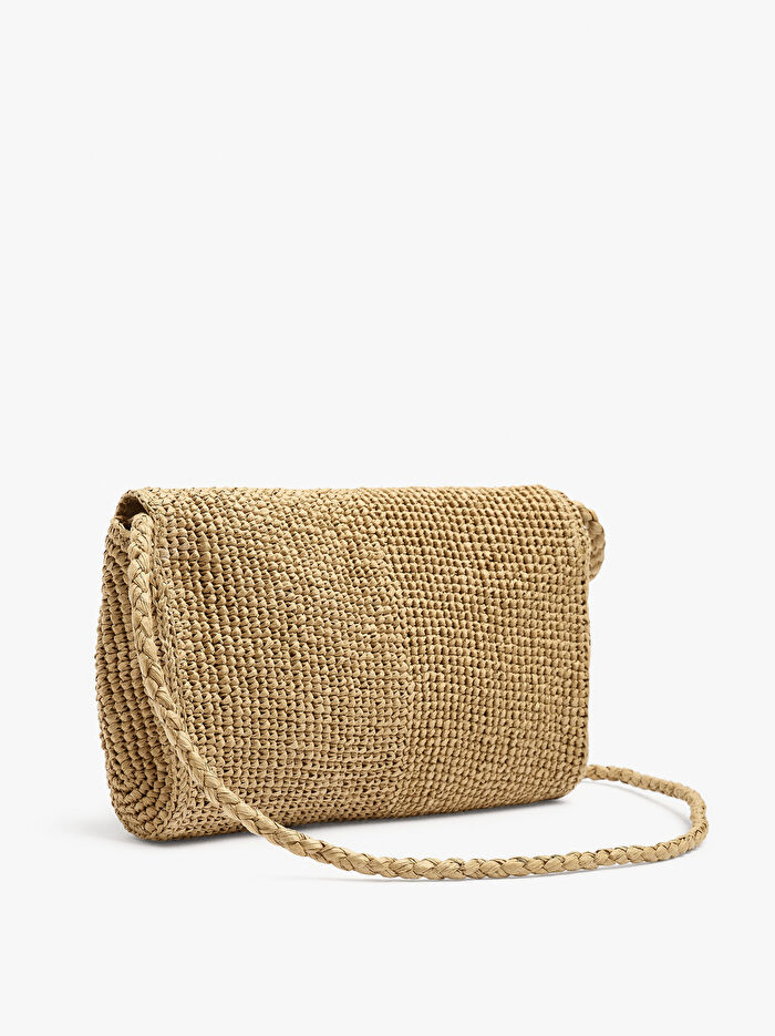 Hasır Efektli Kapaklı Çapraz Çanta
