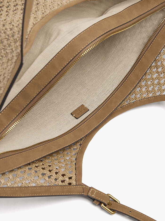 Charm'lı Hasır Görünümlü Shopper Çanta