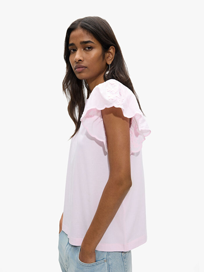 Fırfır Kollu Pamuklu T-Shirt