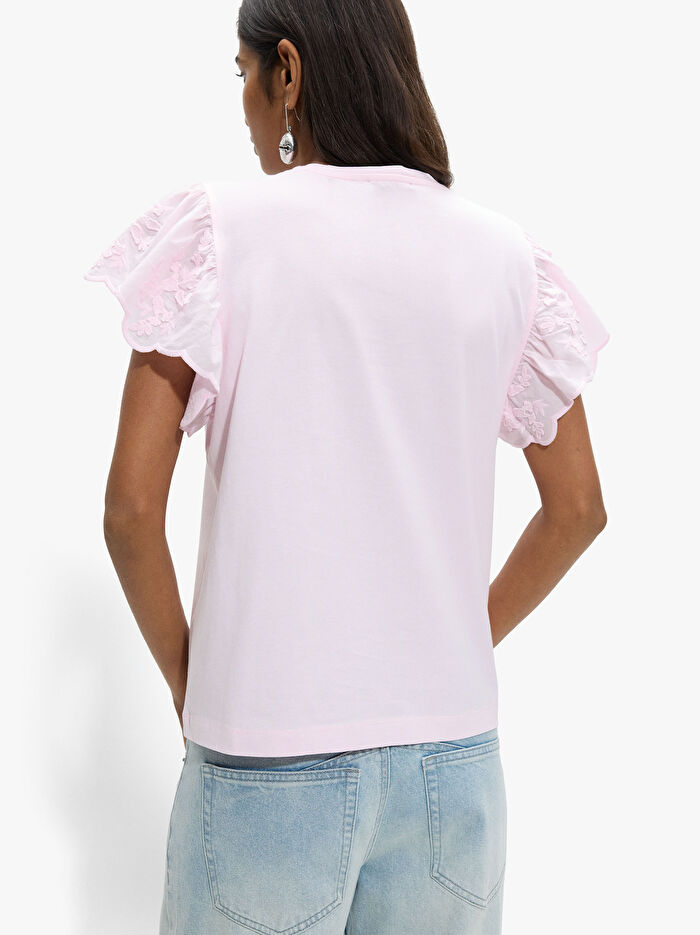 Fırfır Kollu Pamuklu T-Shirt