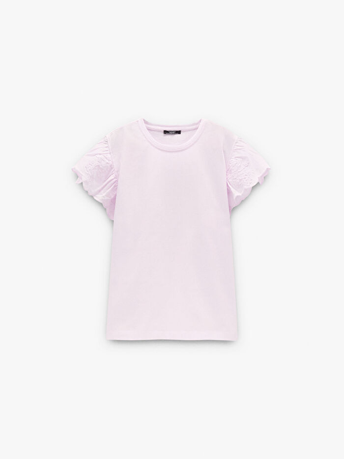 Fırfır Kollu Pamuklu T-Shirt