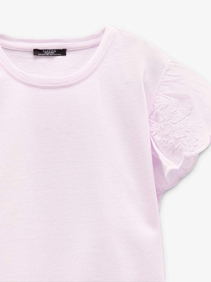 Fırfır Kollu Pamuklu T-Shirt