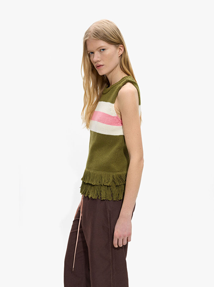 %100 Pamuk Çizgili Örme Üst