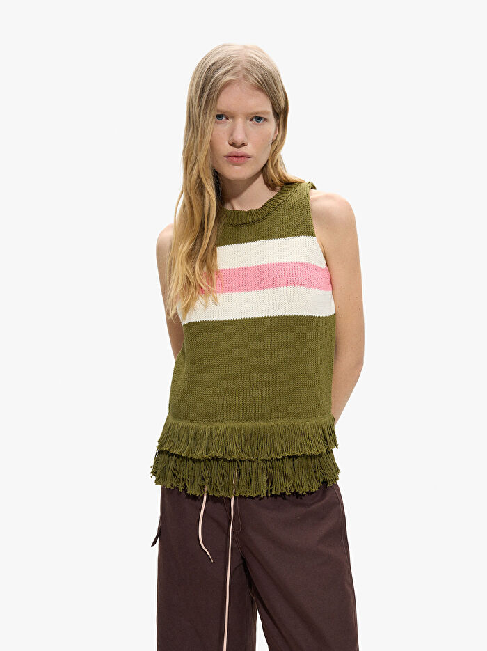 %100 Pamuk Çizgili Örme Üst