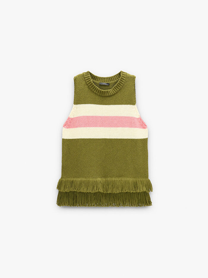 %100 Pamuk Çizgili Örme Üst