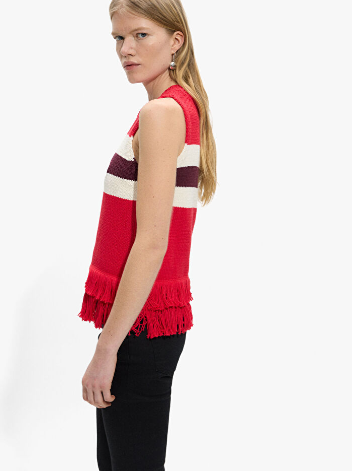 %100 Pamuk Çizgili Örme Üst