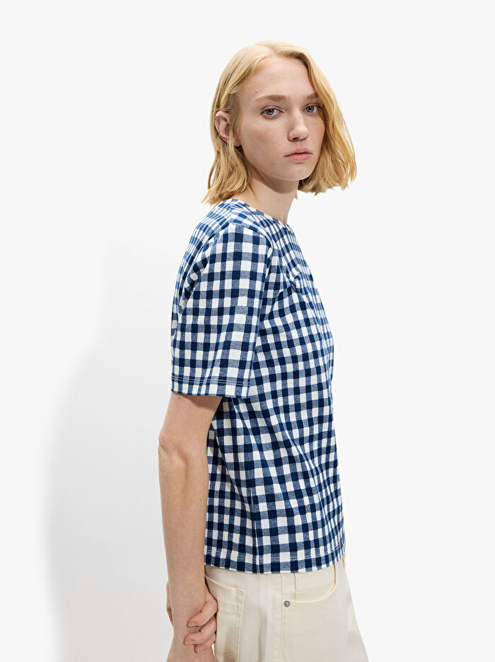 Kare Desenli Pamuklu T-Shirt