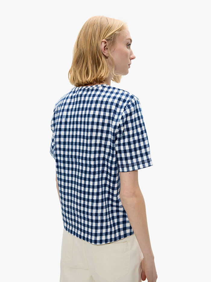 Kare Desenli Pamuklu T-Shirt