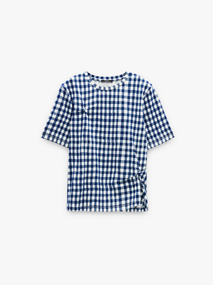 Kare Desenli Pamuklu T-Shirt