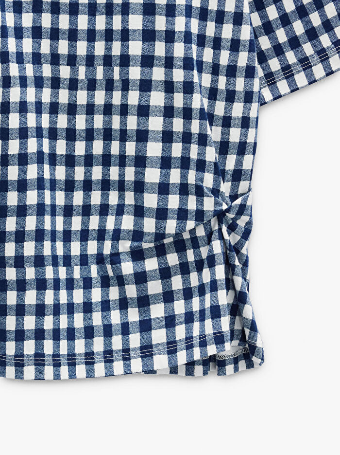 Kare Desenli Pamuklu T-Shirt