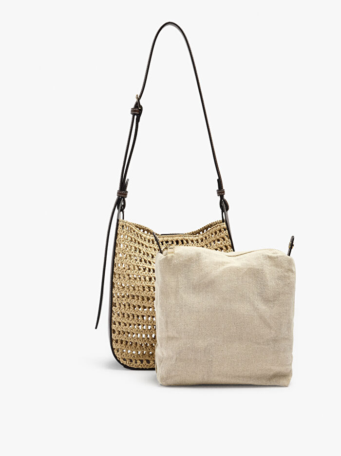 İçi Çıkarılabilir Hasır Görünümlü Omuz Çanta