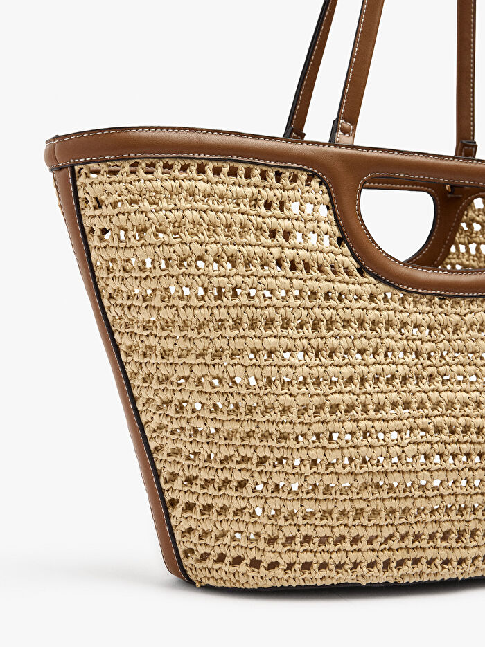 İçi Çıkarılabilir Hasır Görünümlü Tote Çanta