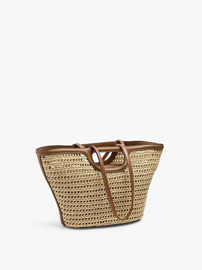 İçi Çıkarılabilir Hasır Görünümlü Tote Çanta