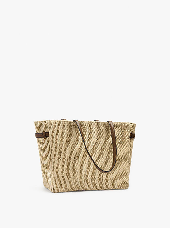 Hasır Desenli ve Kemer Detaylı Shopper Çanta