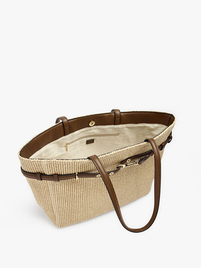 Hasır Desenli ve Kemer Detaylı Shopper Çanta