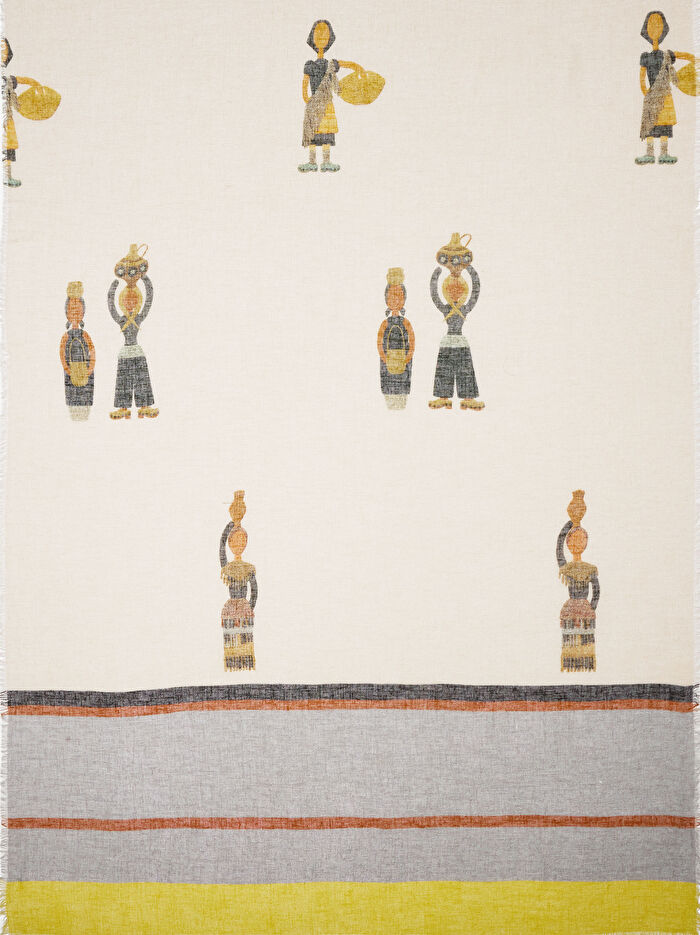 Keten Karışımlı Desenli Şal