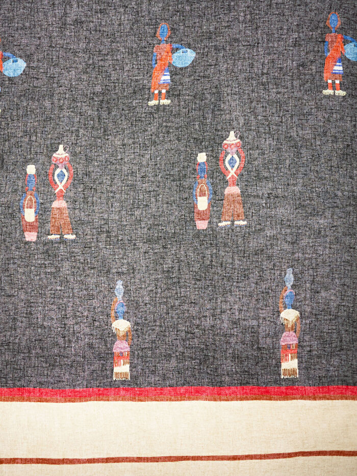 Keten Karışımlı Desenli Şal