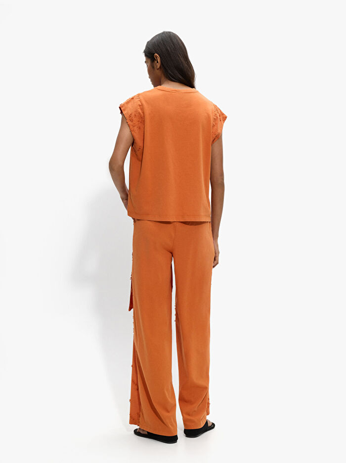 %100 Pamuklu Nakışlı Pantolon