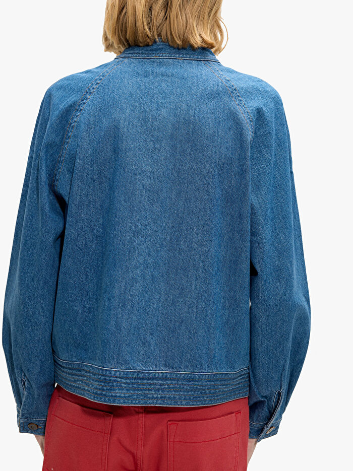 Mandarin Yakalı %100 Pamuk Denim Gömlek