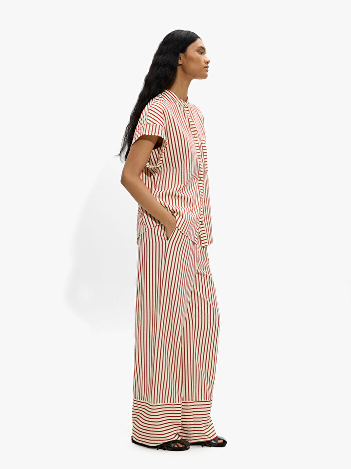 Çizgili Mandarin Yakalı Gömlek