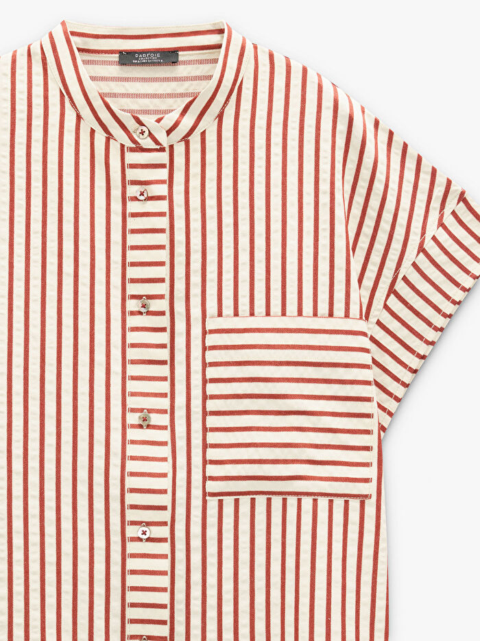 Çizgili Mandarin Yakalı Gömlek