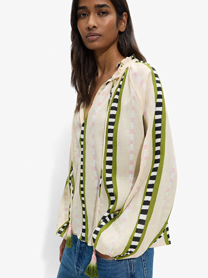 %100 Pamuk Kontrast Desenli Bluz