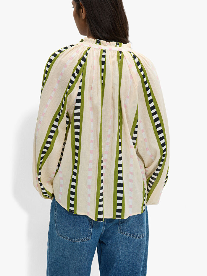 %100 Pamuk Kontrast Desenli Bluz