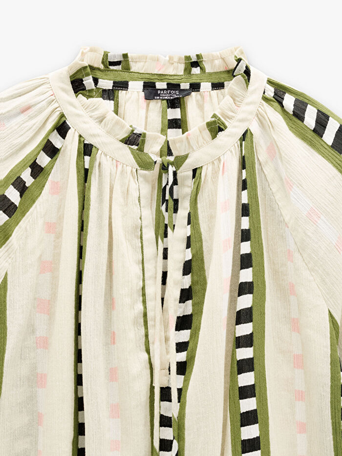 %100 Pamuk Kontrast Desenli Bluz