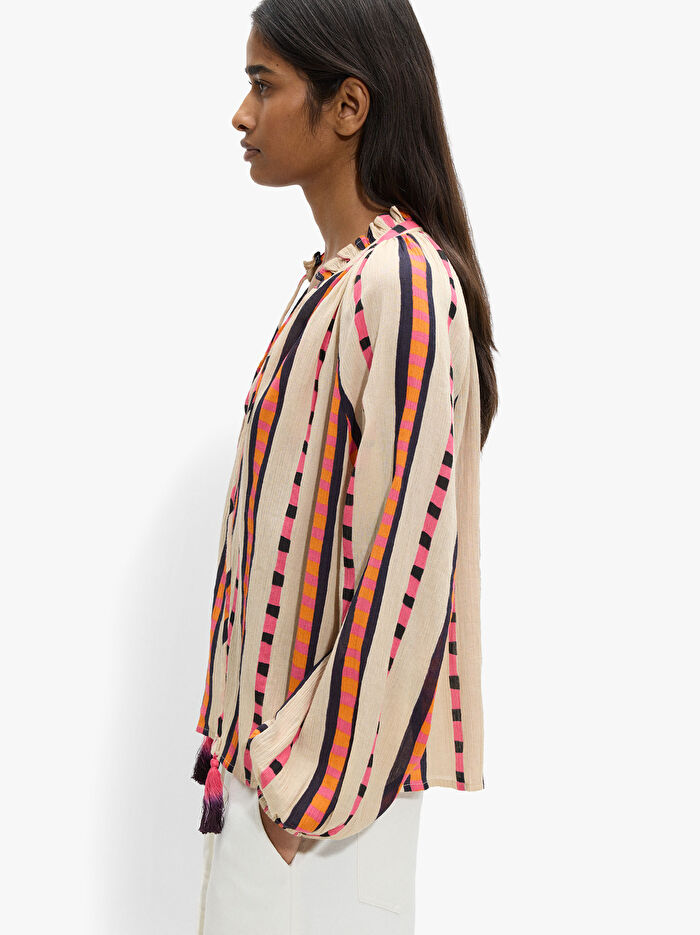 %100 Pamuk Kontrast Desenli Bluz