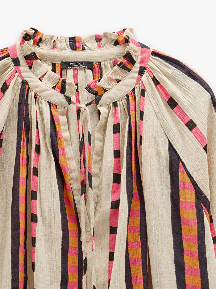 %100 Pamuk Kontrast Desenli Bluz