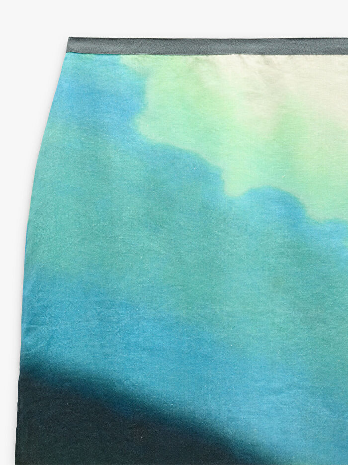 %100 Keten Midi Desenli Etek