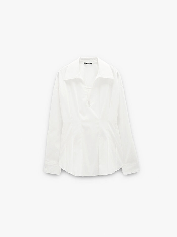 Pamuk Karışımlı Pensli Gömlek