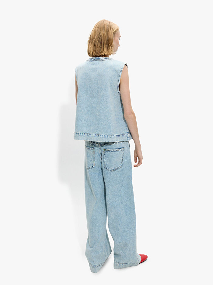 %100 Pamuklu Denim Yelek