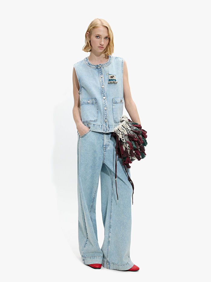 %100 Pamuklu Denim Yelek