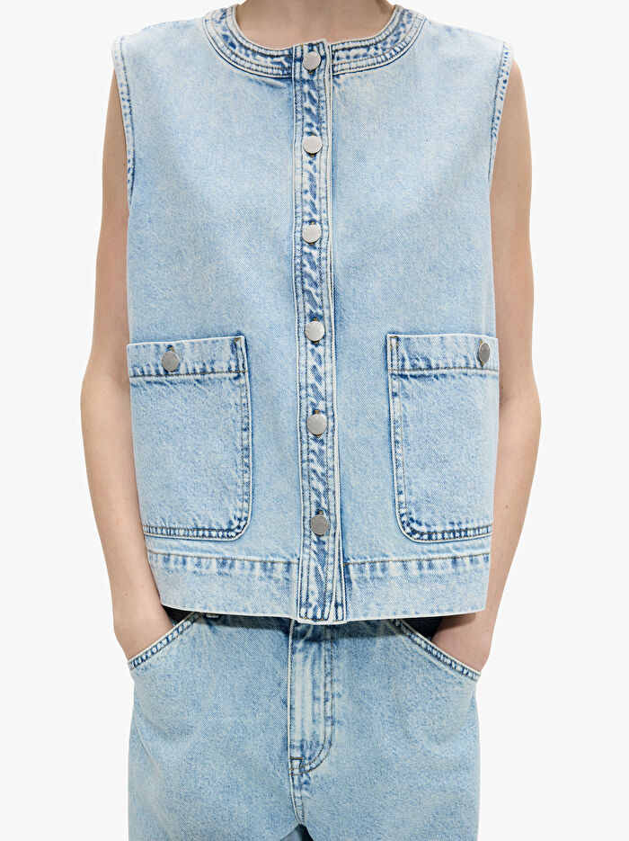 %100 Pamuklu Denim Yelek
