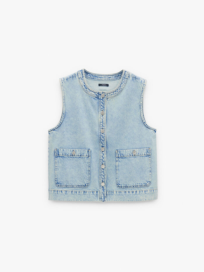 %100 Pamuklu Denim Yelek
