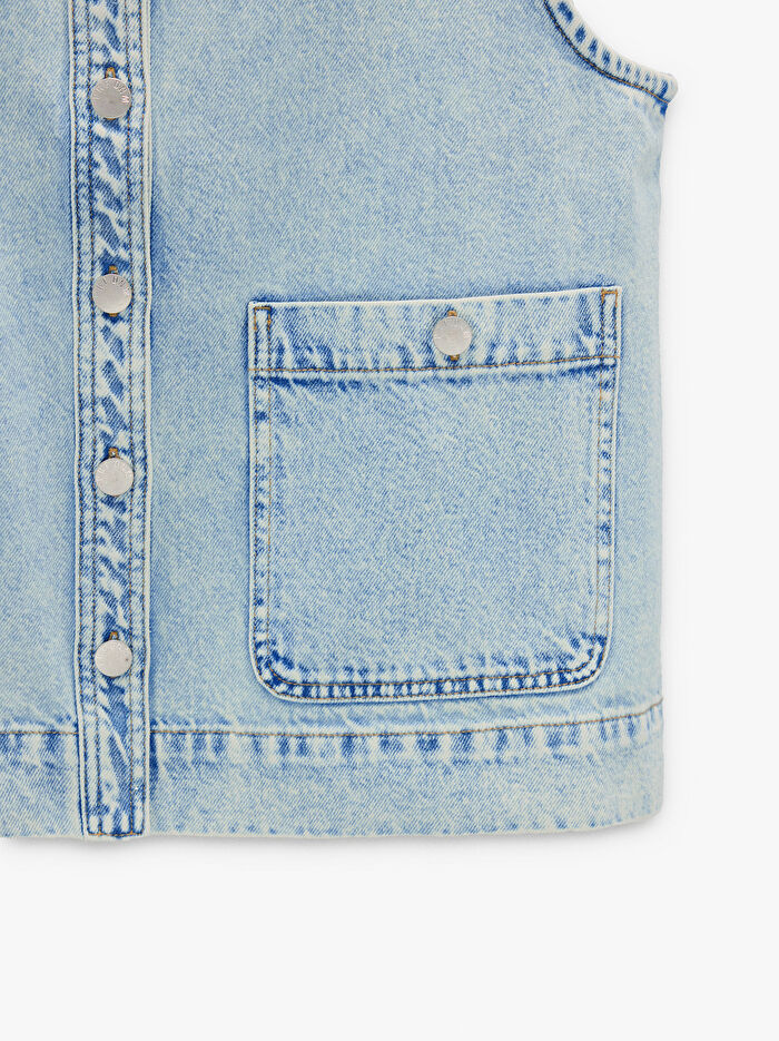 %100 Pamuklu Denim Yelek