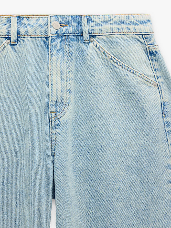 %100 Pamuklu Geniş Paça Denim Pantolon