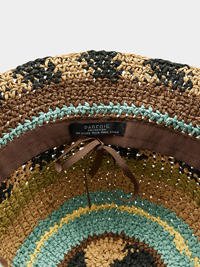 Hasır Görünümlü Çok Renkli Bucket Şapka