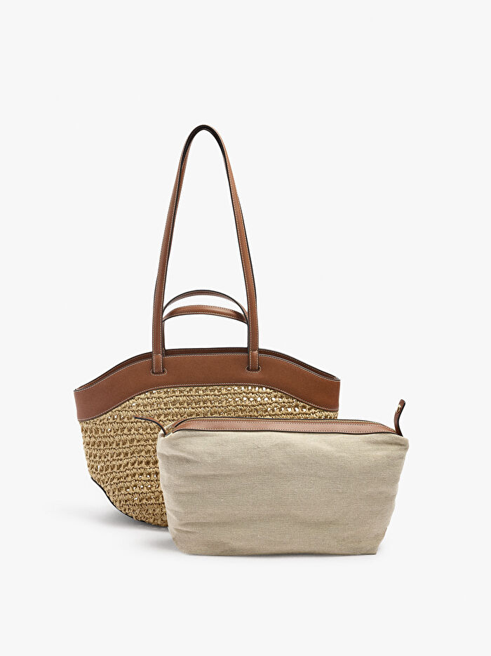 İçi Çıkarılabilir Hasır Görünümlü Shopper Çanta