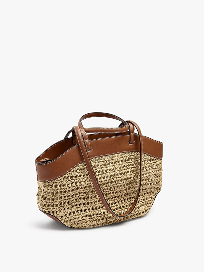İçi Çıkarılabilir Hasır Görünümlü Shopper Çanta