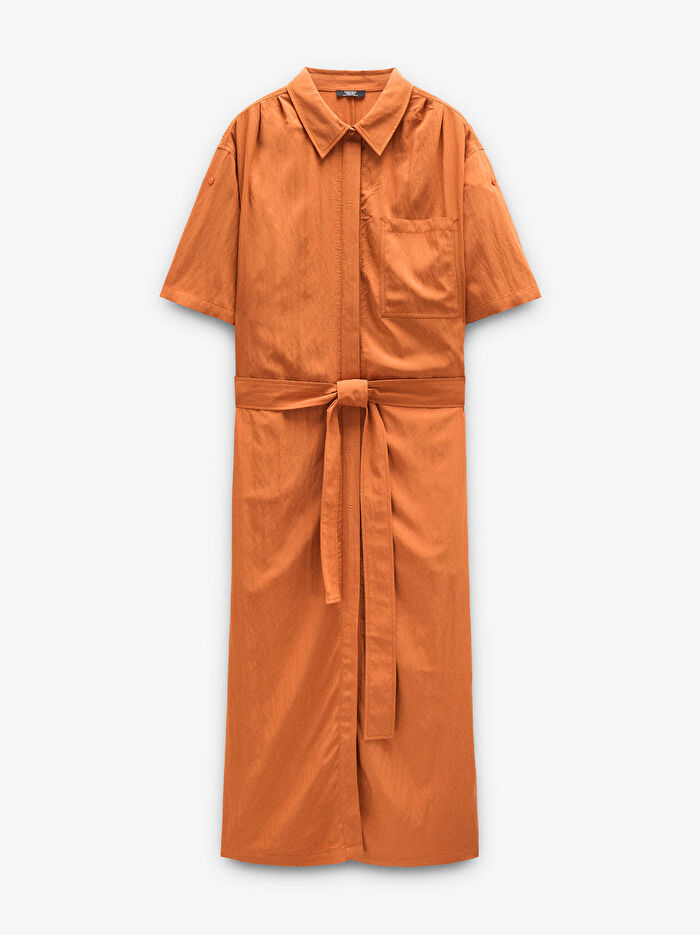 Cepli ve Kemerli Midi Elbise