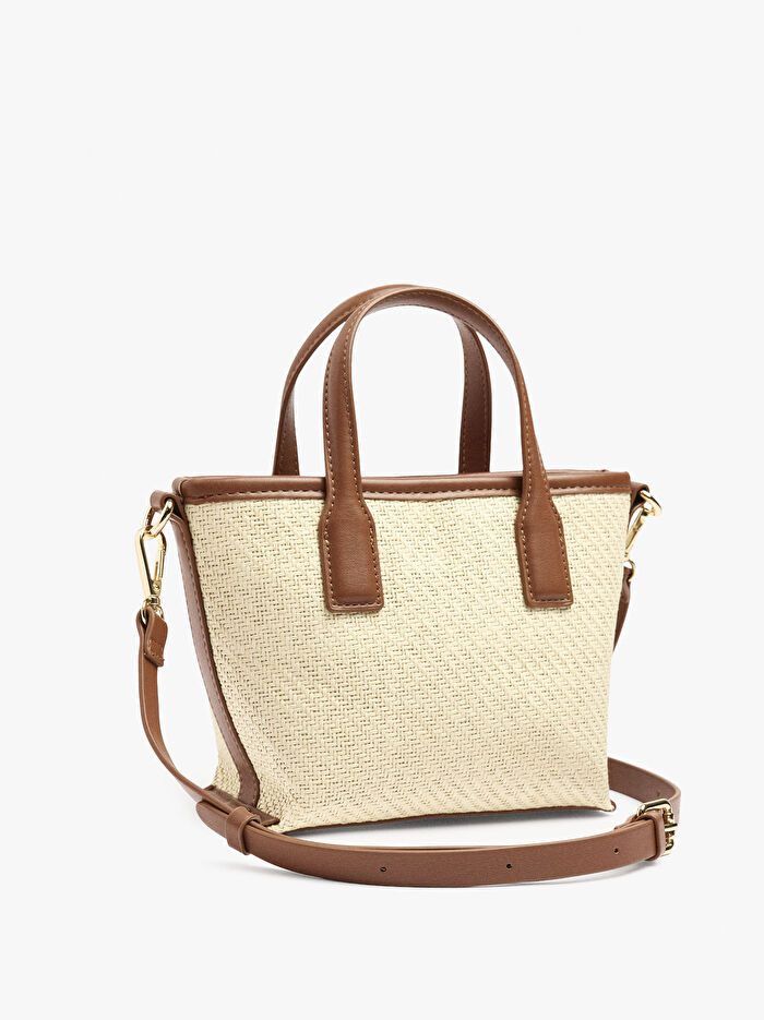 Çapraz Askılı Hasır Efektli Tote Çanta