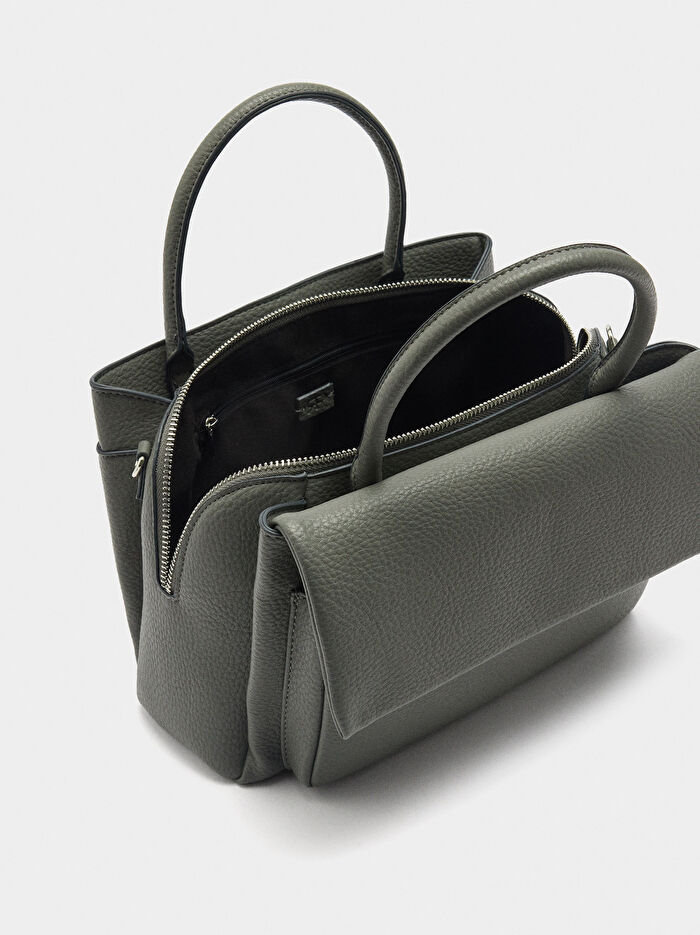 Dokulu ve Kapaklı Tote Çanta