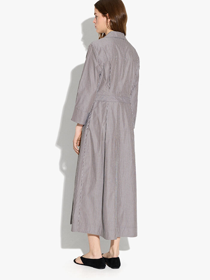 %100 Pamuk Çizgili Uzun Elbise